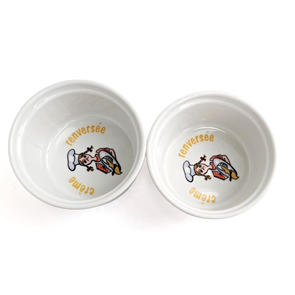 Vintage Pillivuyt France L'Hirondelle Custard Ramekin Cups Set Of 2 Porcelain